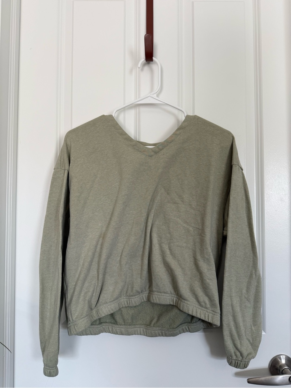 Women's Sage Green V-Neck Pullover Sweatshirt